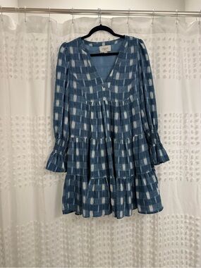 Pomander Place Blue & White Plaid Tiered Mini Dress